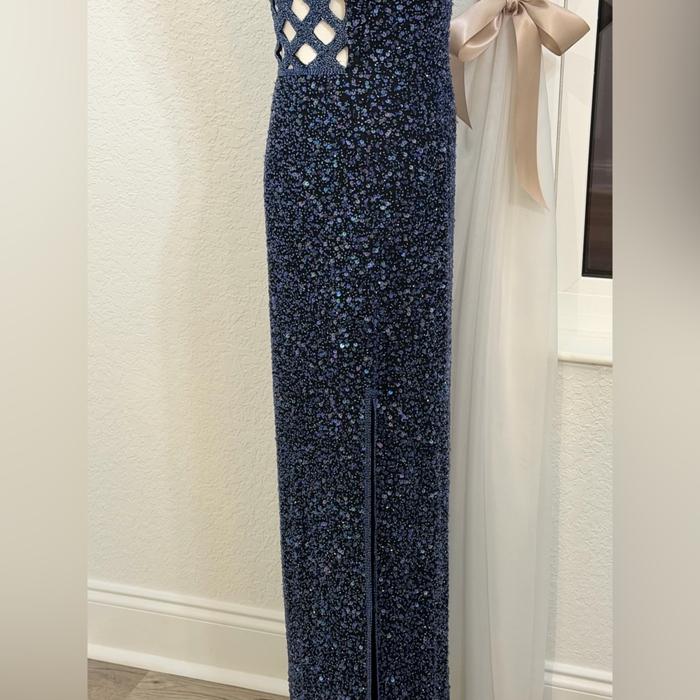 SCALA Fully Beaded Navy Blue Silk Formal Evening Prom Dress Gown Sz M - $1398 - Picture 7 of 16